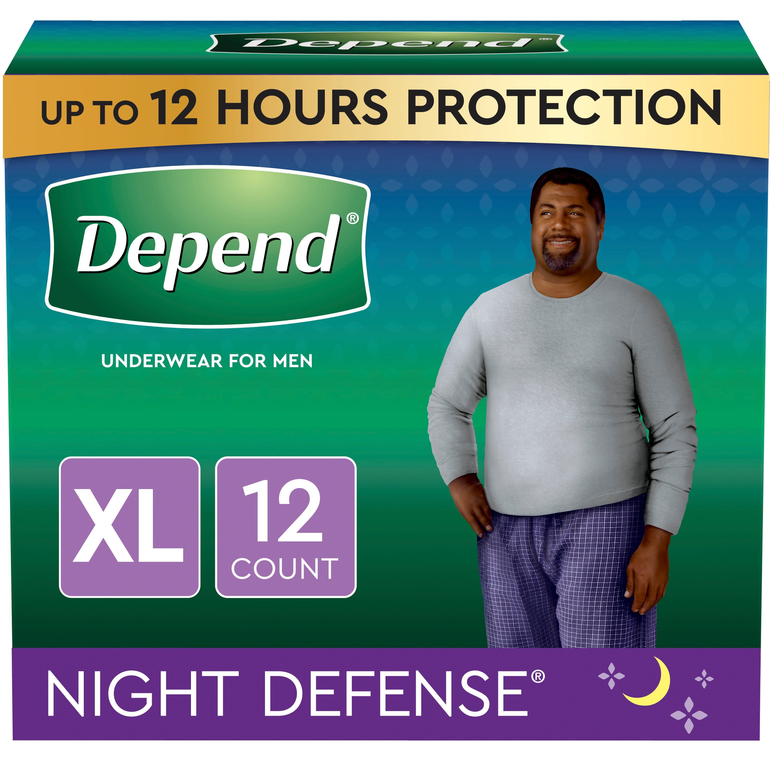 Depend Night Defense Men's Overnight Adult Incontinence Underwear, XL, 12 Count