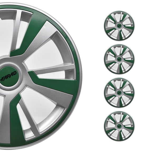 OMAC - Gray with Green Hub Caps 14 Inch Set of 4, Tapas para Rines 14, Premium Wheel Covers 14 Inch, R14 Rim Cover Set, Snap On Durable Car Replacement Exterior Accessories