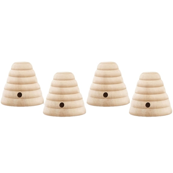 4 Pcs Wood Bee Hive Decor Unfinished Wood Threaded Honeycomb Farmhouse Tiered Tray Decor Mini Beehive Model Bee Garden Decorations for DIY Table Shelf Sitter Party Craft, 1.8 x 1.9 Inch