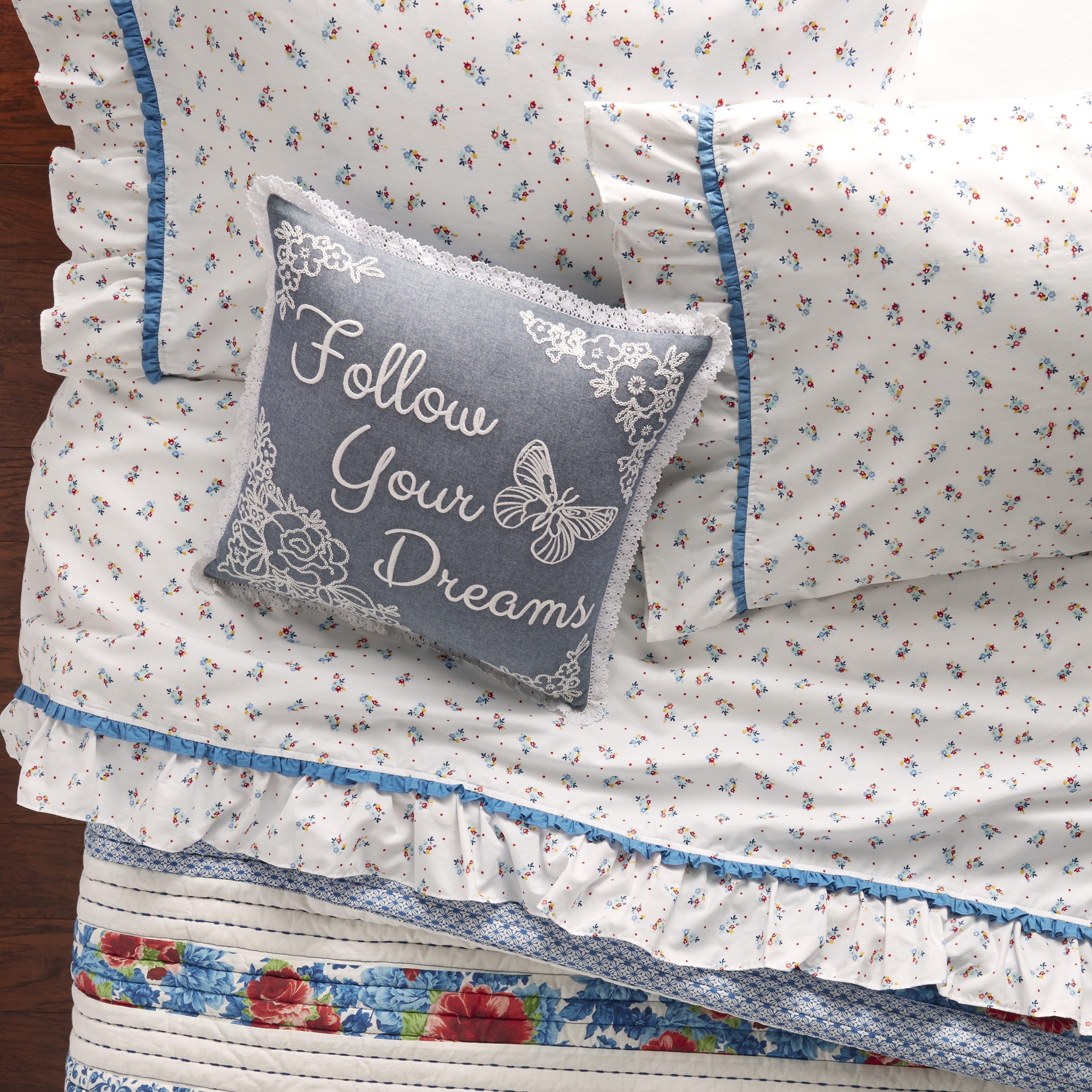 The Pioneer Woman 4-Piece 300 Thread Count Multi-color Printed Cotton Bed Sheet Set, Full