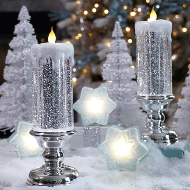 LED Christmas Candle with Base Flameless Candles Colorful Fantasy Crystal Candle Tourist Souvenir LED Night Lamp Battery Operated