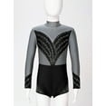 thumbnail image 3 of TTAO Kids Girls Long Sleeve Gymnastics Leotard Shorty Jumpsuit Yoga Skating Dance Unitard with Hair Band Set Silver Grey&Black 8, 3 of 6