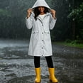 thumbnail image 3 of Staron Women's Long Hooded Waterproof Raincoat Lightweight Windproof Outdoor Travel Jacket with Pockets Adjustable Cuffs Casual Spring Fall Winter Coat White M, 3 of 6