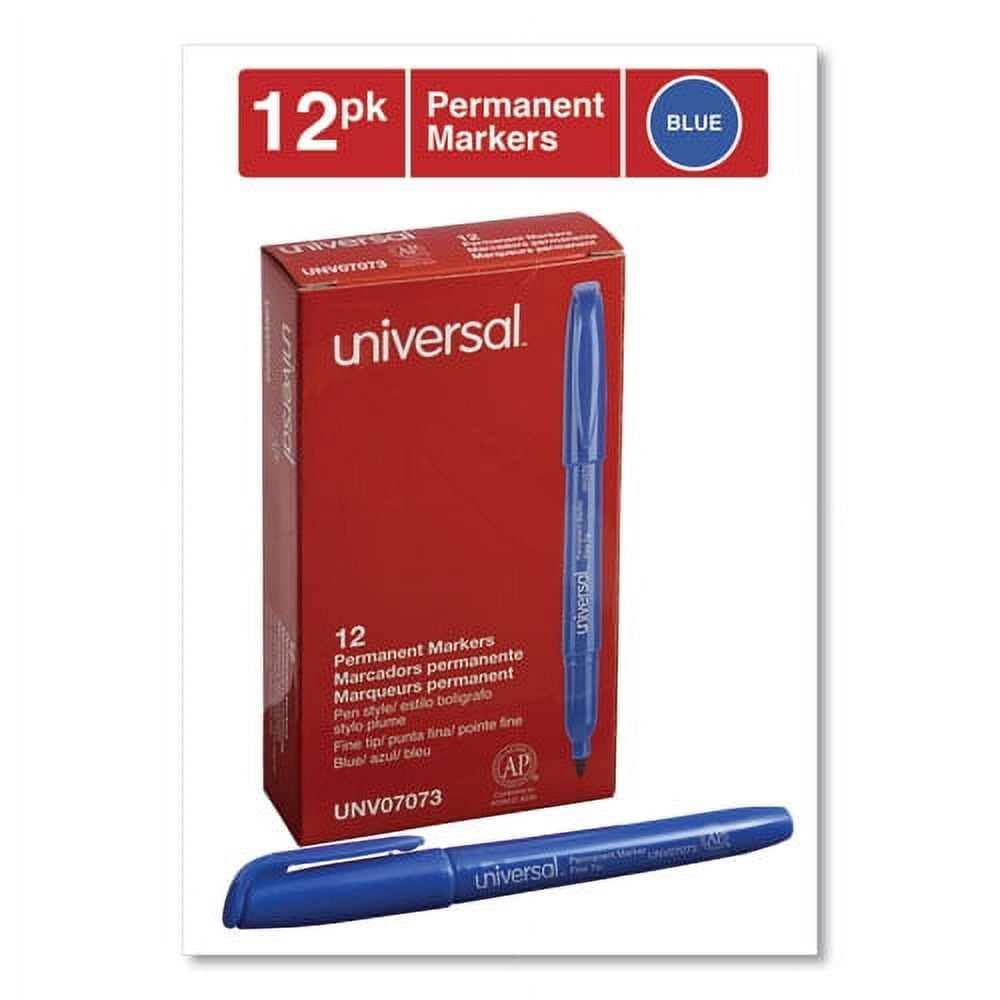 Pen-Style Permanent Marker, Fine Bullet Tip, Blue, Dozen | Bundle of 10 Dozen