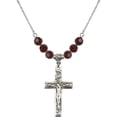 thumbnail image 1 of 18-Inch Rhodium Plated Necklace with 6mm Red January Birth Month Stone Beads and Crucifix Charm, 1 of 1