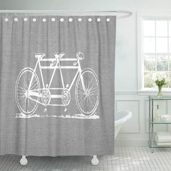 SUTTOM Burlap Rustic Gray Vintage Tandem Faux Custom Cute Bike Shower Curtain 66x72 inch