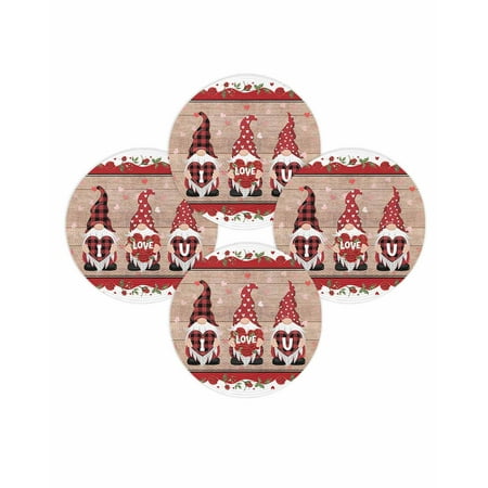Valentine s Day Round Placemats Set of 4 Gnomes Love Hearts Place Mats Washable Woven Placemat Red Roses Wooden I Love U Circle Braided Table Mat for Kitchen Dining Table Wedding Party Decor 15 Inch