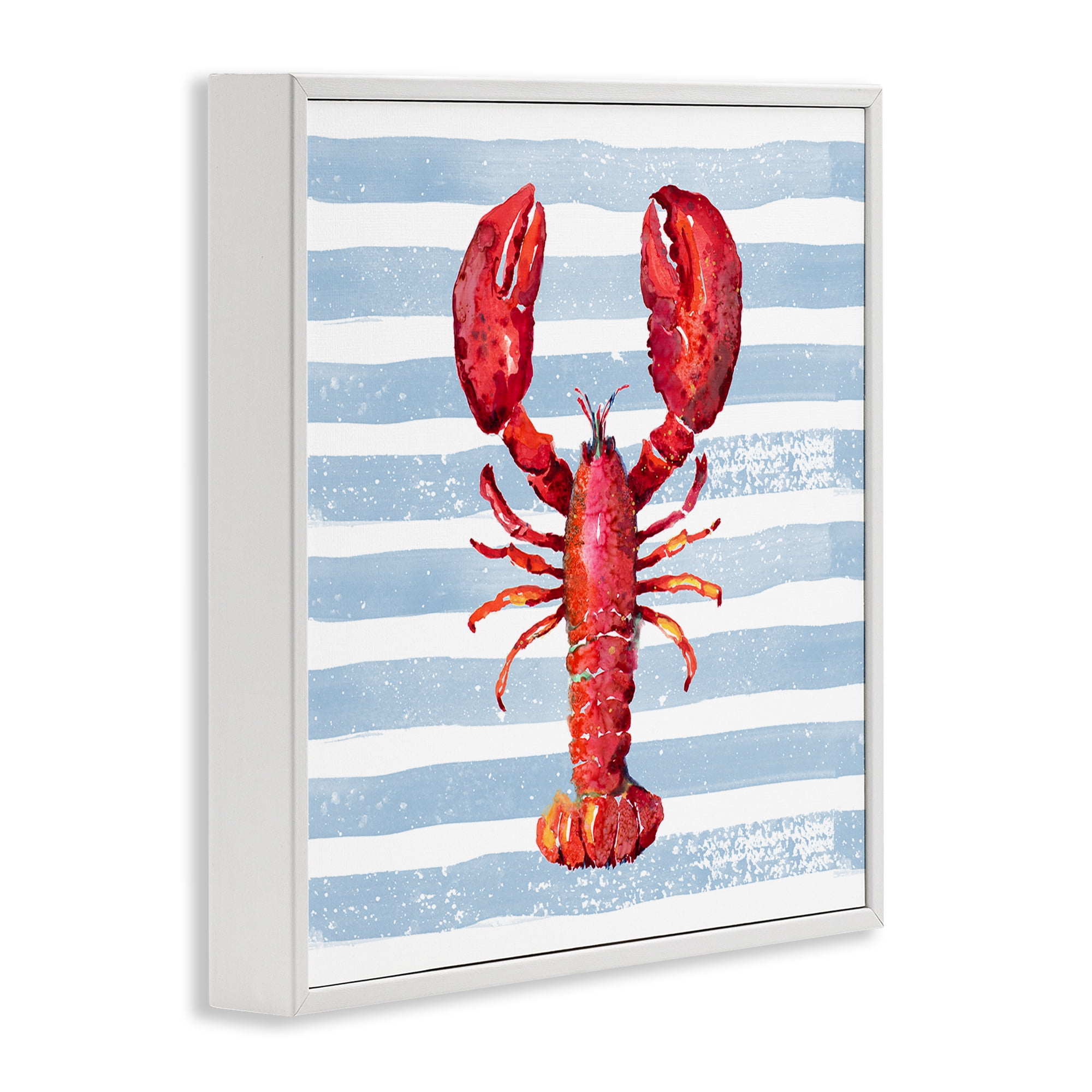 Stupell Industries Red Lobster on Blue Stripes White Framed Giclee Art, design by Patricia Pinto