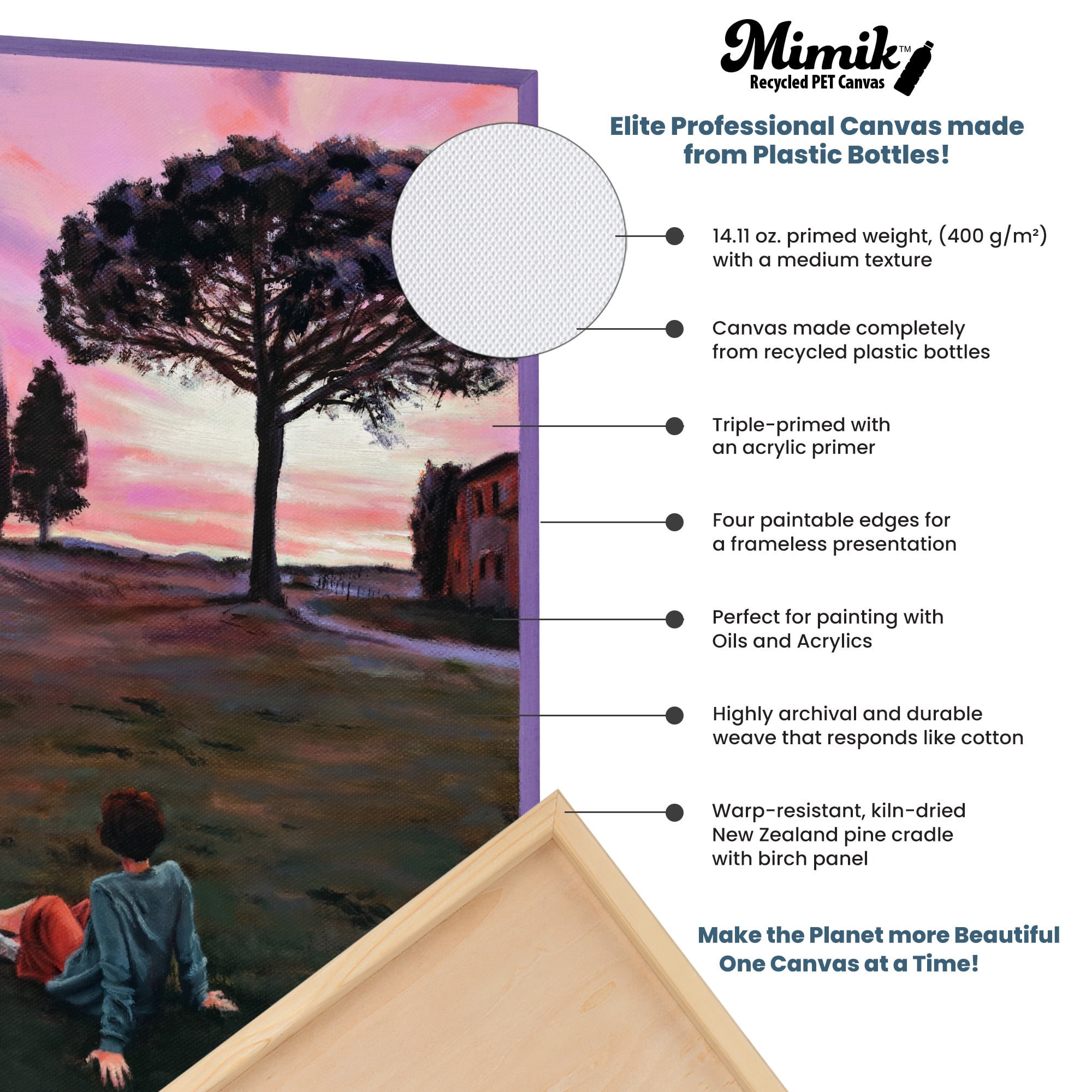 Creative Mark Mimik Recycled PET Cradled Canvas Panel 3/4" Depth - 12x16" Pack of 4 - Medium-Textured Painting Board for Eco-Conscious Artists, 14.11 oz Triple-Acrylic-Primed Weight Mounted Canvas