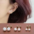 thumbnail image 2 of HOOUN 1 PC Fashion Ear Stud Trendy Earring Zircon Piercing Jewelry Imitation Pearl -Gold-5mm, 2 of 9