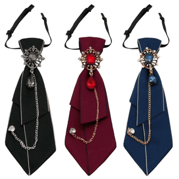3Pcs Adjustable Ties for Women Vintage Womens Tie with Crystal, Pre-Tied Neck Tie for Women Girls Party School Work Casual