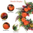 thumbnail image 3 of Moclever 18in Autumn Wreath, PE Artificial Wreath with Pumpkin Mixed Leaves Berries Flowers for Indoor Outdoor Halloween Thanksgiving Decor, Orange-Green, 3 of 11