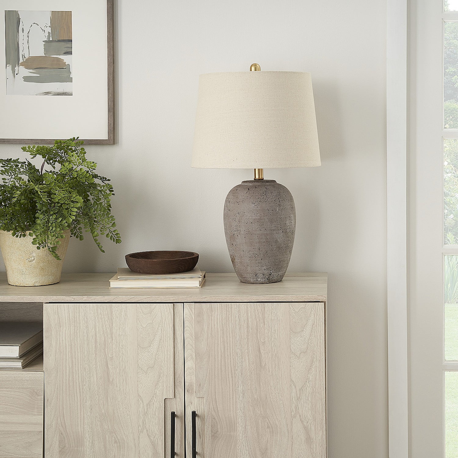 Nourison 23” Brown Unglazed Ceramic Urn Table Lamp