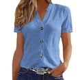 thumbnail image 2 of TaTaai Women's Spring V-Neck Button Solid Color Linen Casual Tops Soft Lightweight Fashion Short Sleeve Blouses for Daily Life Outfits Gift, 2 of 7