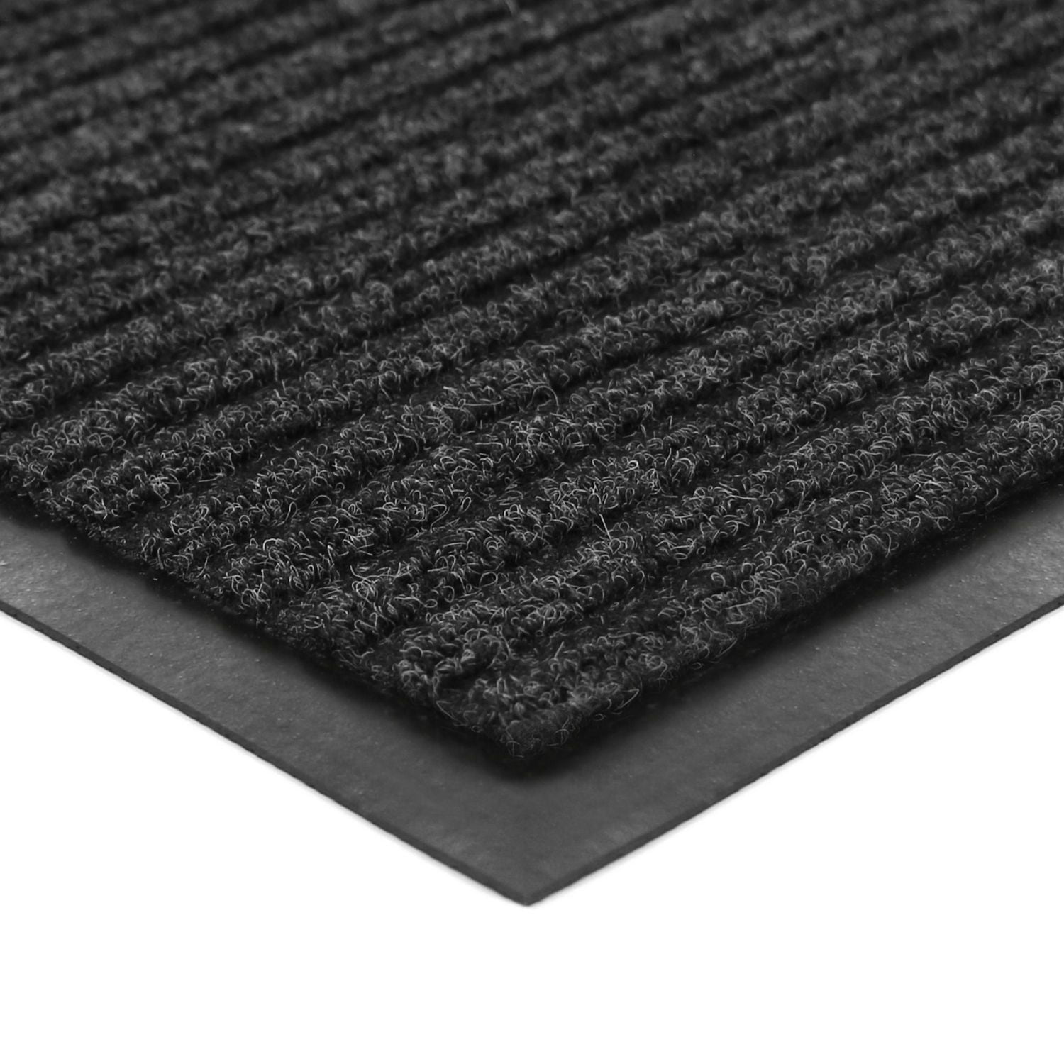 3 ft. x 4 ft. Platinum Needlepunch Charcoal Doormat with Vinyl Backing, Backing grips surfaces to minimize slippage.