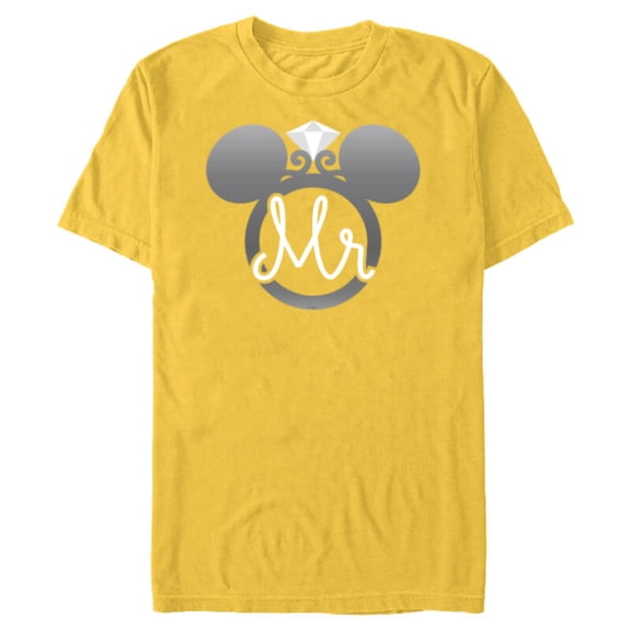 Disney Mickey Mouse Diamond Wedding Ring Husband Groom Mr - Short Sleeve Blended T-Shirt for Adults - Customized-Yellow