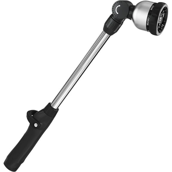FANHAO Garden Hose Wand 16 inches, Metal Watering Wand with 8 Spray Patterns, 180° Rotating Nozzle