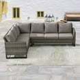 thumbnail image 3 of Outdoor Rattan Sectional Sofa L-Shaped Patio Conversation Furniture Set, Wicker Patio Sectional Sofa with Gray Cushion, 3 of 7