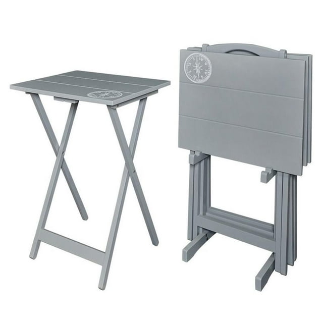 Riverbay Furniture Transitional Wood 5 Piece Compass Tray Table Set in Gray