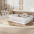 thumbnail image 3 of Bellemave Queen Size Floor Bed with Door and Fence  Floor Bed with Bed Slats Sturdy Wood Floor Bed Montessori Bed Frame (Queen, White), 3 of 11