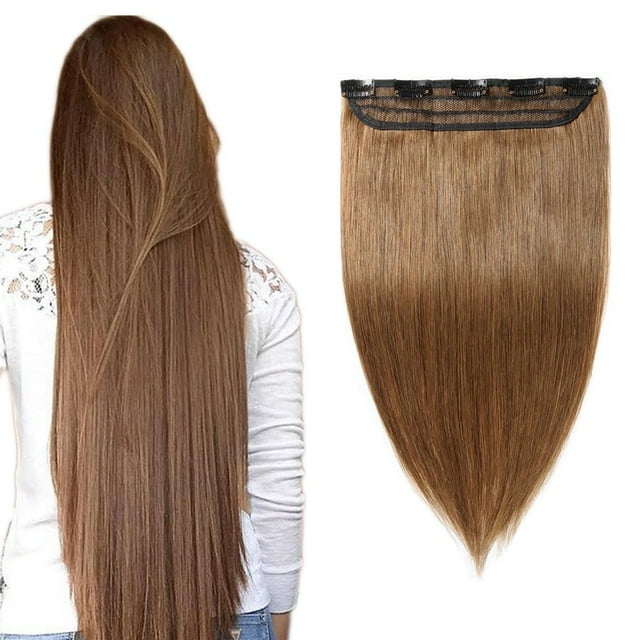 100% Human Hair Clip In Hair Extensions 15 Colors Can Curly Dyed Washed 1 Piece/5 Clips Light Brown 18”-50g