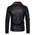 thumbnail image 4 of CHEEREAM Men's Faux Leather Zip Up Long Sleeve Bomber Jacket Fur Lapel Suede Sherpa Jacket Aviator PU Coat with Pockets Black M, 4 of 6