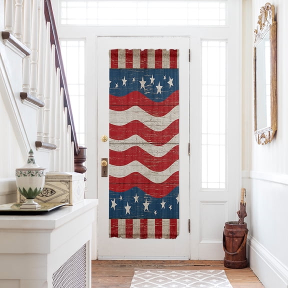 4th of July Door Curtains for Door Window, French Sidelight Front Back Door Curtains With Tieback, Vintage Red Beige Stripes Independence Day Kitchen Rod Pocket Drapes Panel, 25"x72"