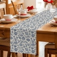 thumbnail image 5 of Light Blue Floral Table Runner - 60 Inch Long Rustic Vintage Flowers Botanical Spring Cotton and Linen Blended Dress Scarves Farmhouse Table Runner for Kitchen Dining, Coffee Table, 13" x 60", 5 of 8
