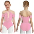 thumbnail image 5 of YiZYiF Kids Girls Short Sleeve Gymnastics Leotard Athletic Dance Bodysuit Sparkle Rhinestones Pink 8, 5 of 6