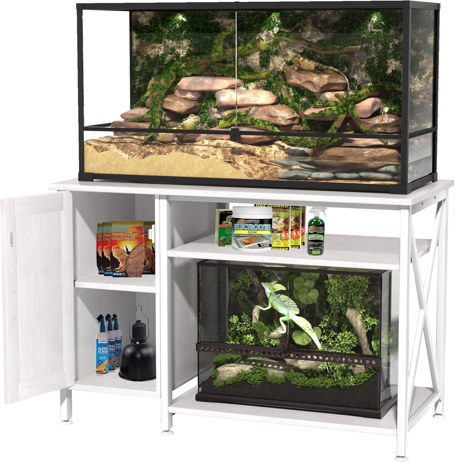 Herture 40-120 Gallon Reptile Tank Stand with Power Outlet, Terrarium Stand with Storage Cabinet, 48" X 24" Tabletop, Reptile Terrarium,Turtle Tank White PG08XYW