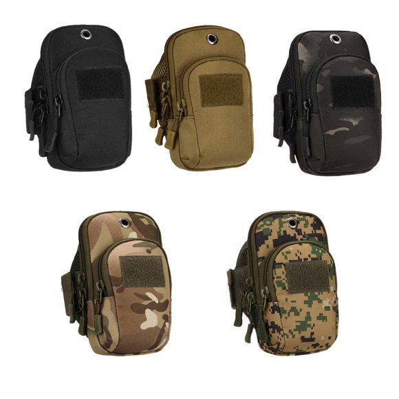 Running Phone Armband Bag Side Wrist Pouch Holder Handbag Waterproof Elastic Belt Multi Pocket Compact Fanny Pack Hiking Black camouflage