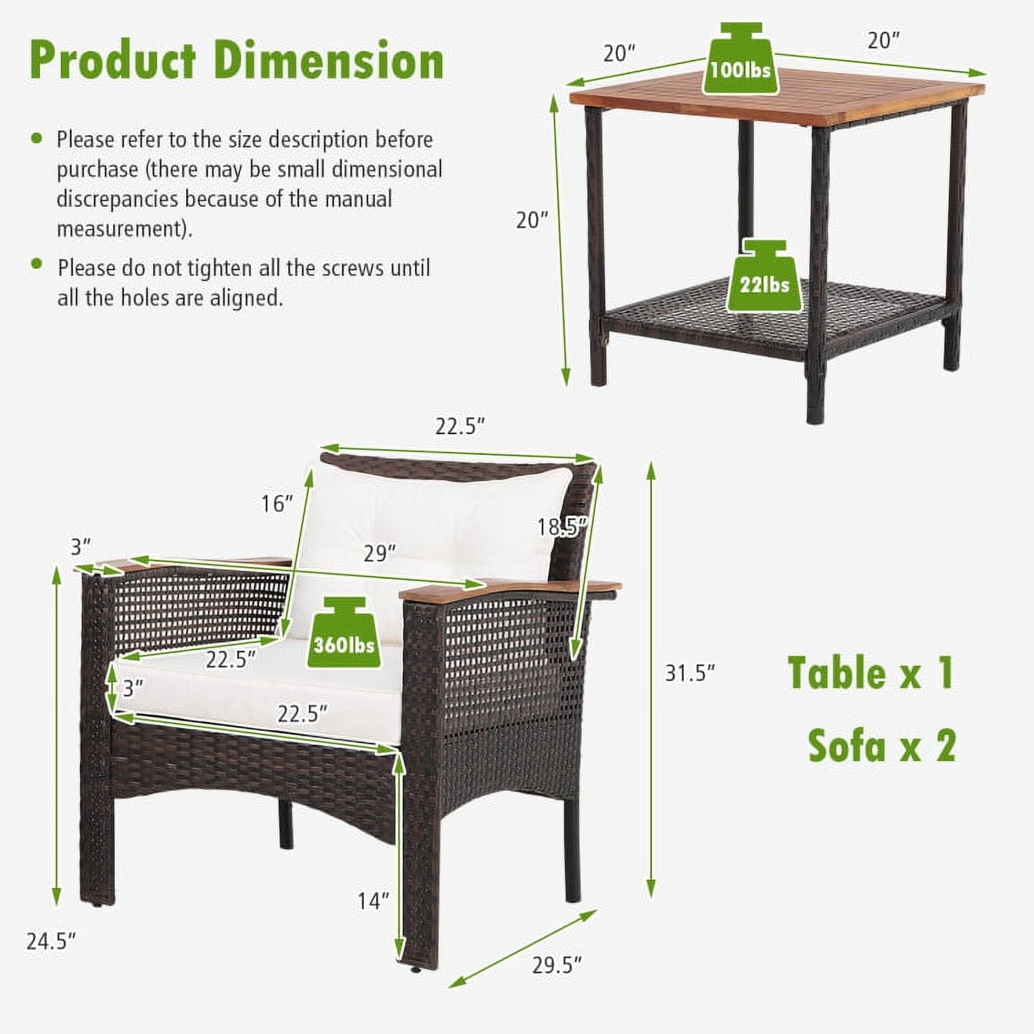 Aimee Lii 3 Pieces Patio Rattan Furniture Set with Acacia Wood Tabletop, Outdoor Patio Furniture Aimee Lii 3 Pieces Patio Rattan Furniture Set with Acacia Wood Tabletop, Outdoor Patio Furniture