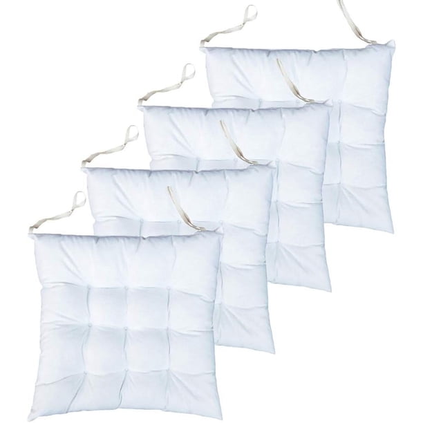 Xiao Hua Juego de 4 cojines cuadrados de capitoné para silla, con lazos, color blanco, 45 x 45 x 7,6 cm
