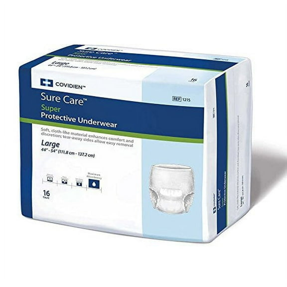 Sure Care Heavy Absorbency Adult Underwear 1215 Large Case of 64, White
