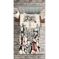 thumbnail image 3 of Ambesonne Retro Quilted Bedspread Set 2 Pcs, Beats in New York Night, Twin Size, Red Black Ecru, 3 of 3