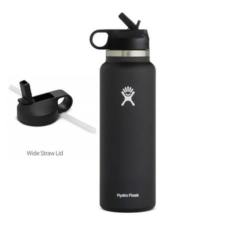 HYDROˊ FLASK 40Oz Water bottle Stainless Steel & Vacuum Insulated with Straw Lid-BLACK-New