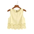 thumbnail image 5 of Womens T-Shirts, Crew Neck Sleeveless Solid Pullover Tops with Cutout Hem Design, Summer Beach Travel Casual Wear | VerBelle,Yellow XL, 5 of 8