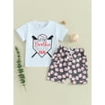 thumbnail image 2 of FEORJGP Toddler Boy Summer Shorts Set 3M 6M 1T 2T 3T Infant Short Sleeve T-Shirt Letter Print Round Neck Shirt Tops with Baseball Pattern Shorts 2Pcs Loose Casual Daily Outfit, 2 of 9