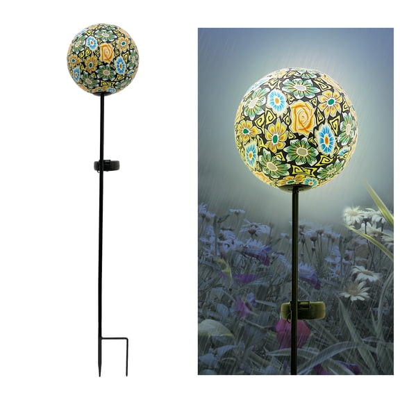 Yellow Paper Mache Ball Solar Stake Light