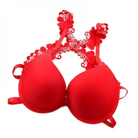 

Sexy Women Frontal Lace Push Up Bra Seamless Bras Racer Back Front Closure Bralette F4