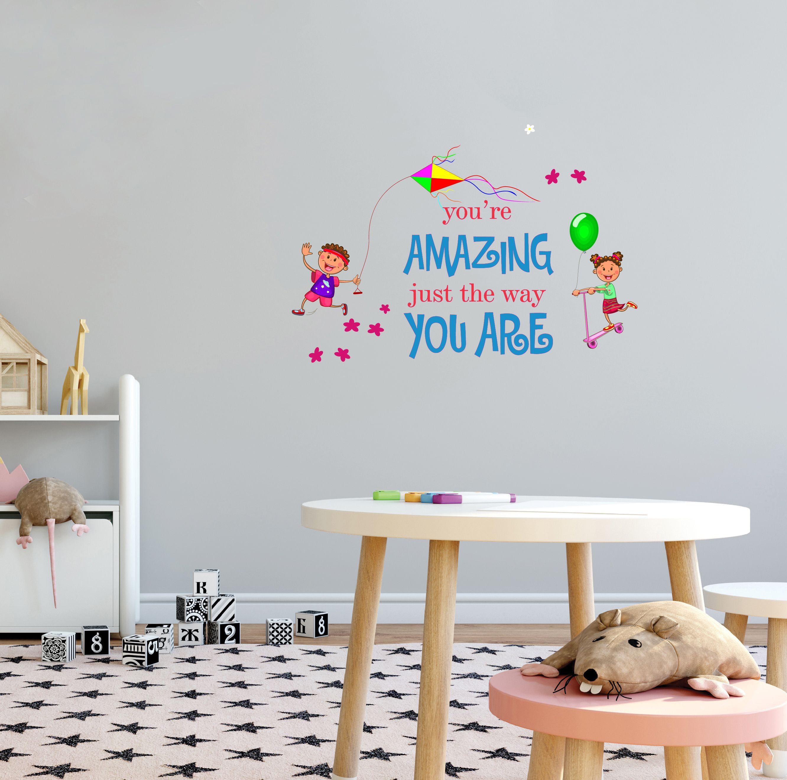 KIDS DAYCARE - Playing Children Decoration Multicolored Lettering Art ...