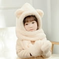 thumbnail image 3 of Visland Kids Hooded Scarf Glove 3 In 1, Fashion Casual Solid Color Cute Bear Ear Design Soft Cozy Plush Flannel Winter Head Ear Neck Hand Warm Scarf Hat Mitten for Boys Girls Outdoor Daily Wear, 3 of 5