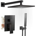 thumbnail image 5 of BWE Oil Rubbed Bronze Shower Faucet 10 Inch Square Luxury Rain Mixer Shower System Sets Complete 2-Functions Pressure Balancing Wall Mount Rainfall Rough-in Valve Body and Trim Included, 5 of 8