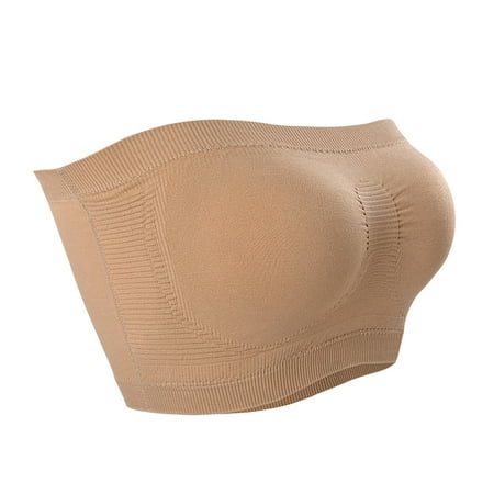 Yyeselk Bandeau Bras for Women Seamless Wireless Padded Strapless Bra Push Up Comfort No Underwire Breathable Tube Top Bra Underwear Beige L