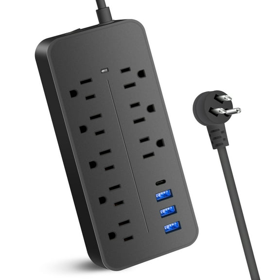 Surge Protector Power Strip, with 8 Outlets and 4 USB Ports, 4 Feet Power Cord (2000W/10A) , 1700 Joules, ETL Listed, Black