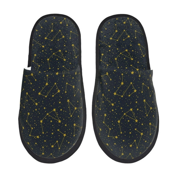 Balery Constellation Pantuflas de Casa de Felpa Silenciosas con Diseño Estampado, Zapatillas Cómodas Antideslizantes de Algodón para Interior-Medium