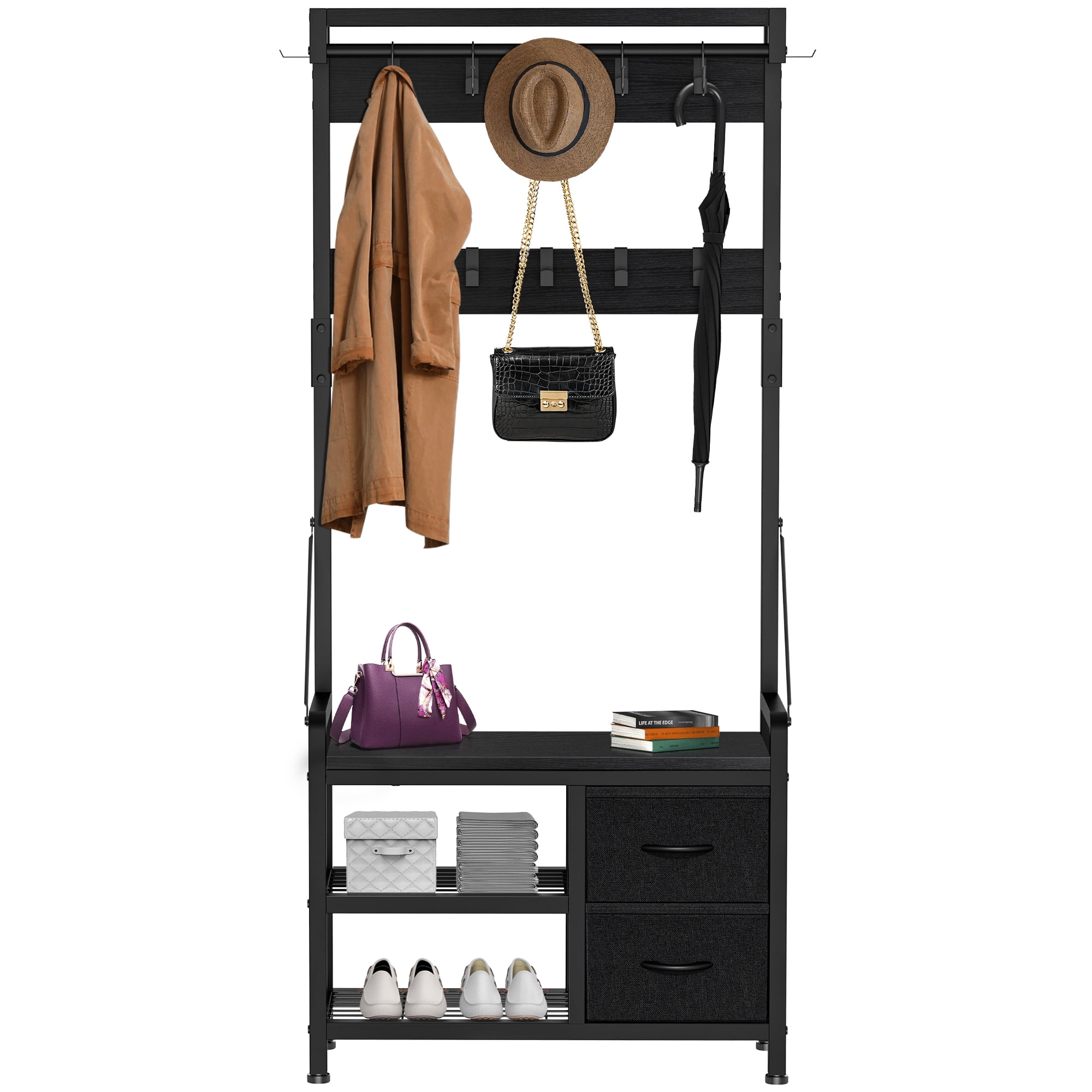 Hall Tree 20.3â€ Entryway Bench with Coat Rack 4 In 1 Shoe Closet