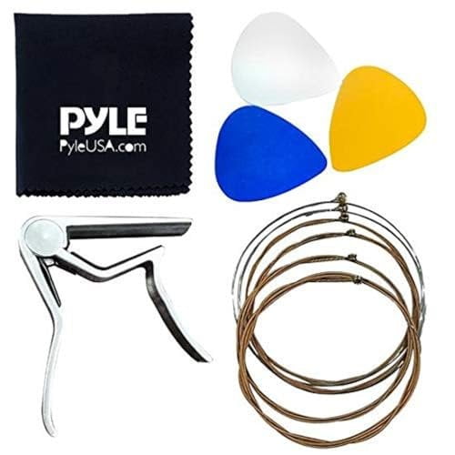 Acoustic Guitar Accessory Kit - Steel Strings, Full Set of Replacement, Silver Capo, 3 pcs ABS Picks & Cleaning Cloth