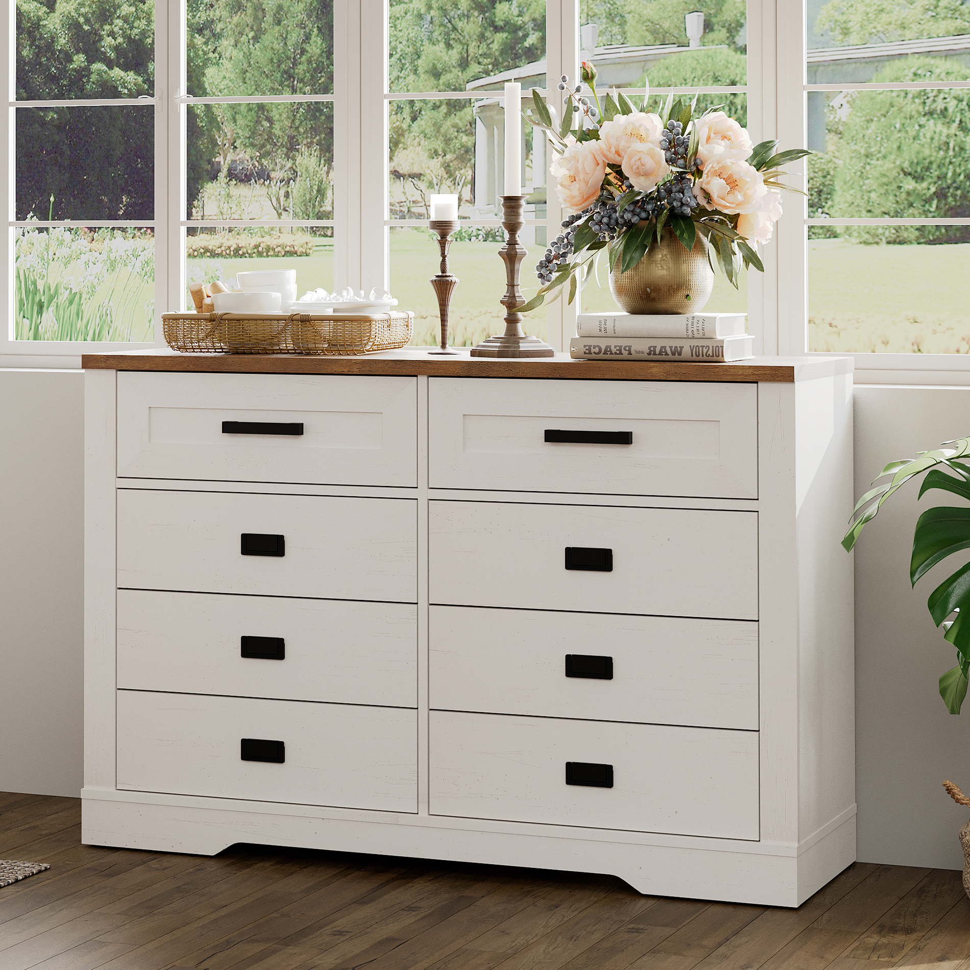 WAMPAT 16 Drawers Dresser Chests for Bedroom,Rustic Tall Chset of Drawers,Dressers Organizer for Bedroom, Living Room,Hallway, Antique White