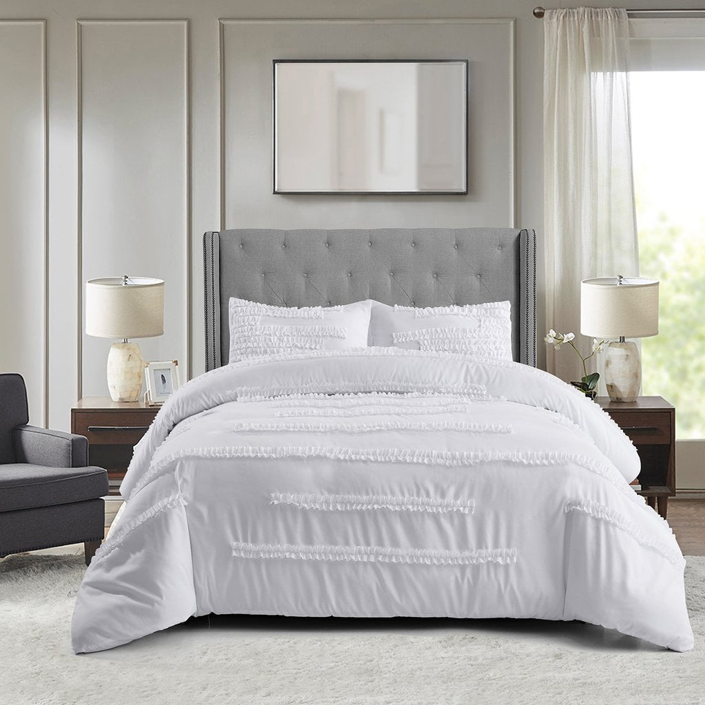 Tahari Bedding 3 Piece Full Queen Size Luxury Cotton Duvet Cover Set Geometric Medallion Pattern in Shades of Gray and White with Silver Highlights 